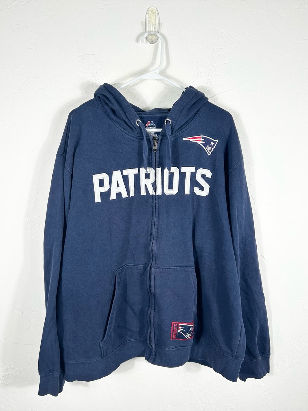 👁️ Vintage Majestic NFL New England Patriots Zip Up Hoodie Sweatshirt XL